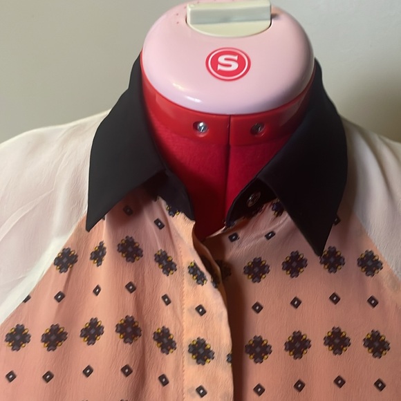 Club Monaco 100% silk colour blocked short sleeve blouse - Picture 3 of 12